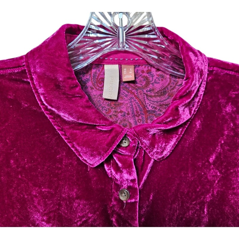 ANTHROPOLOGIE PILCRO Women's 4 Velvet Hadley Shirt Shacket Raspberry Pink 38" gallery
