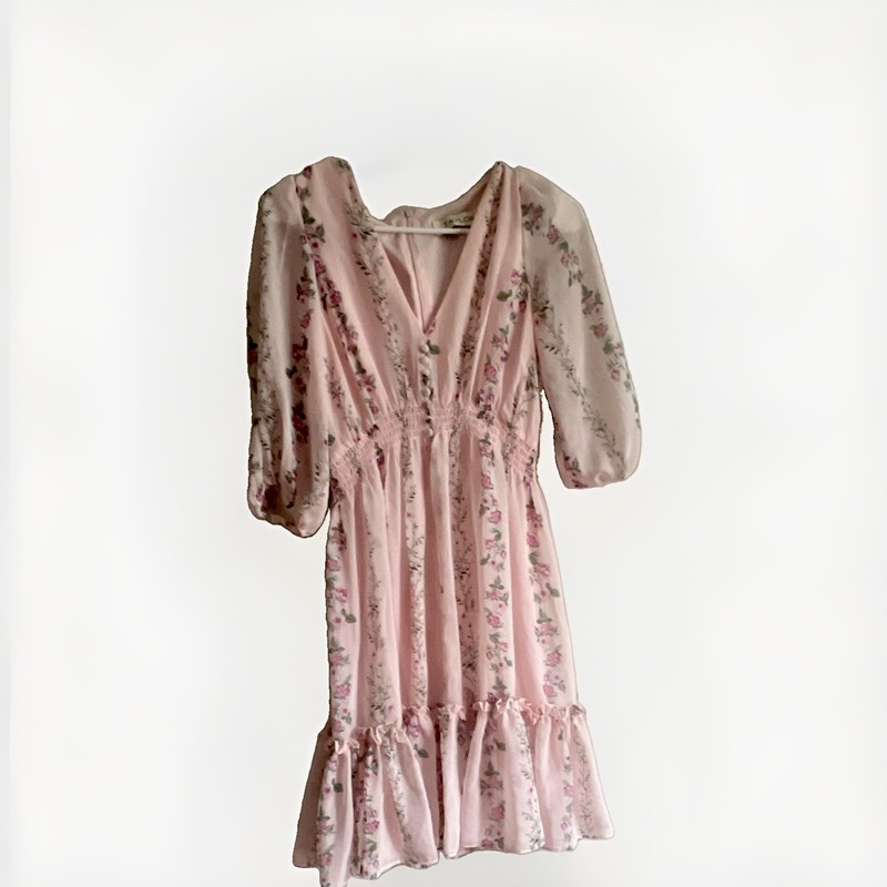 Taylor Pink Floral V-Neck Puff 3/4 Sleeve Ruffle Fit & Flare Mini Dress 4
