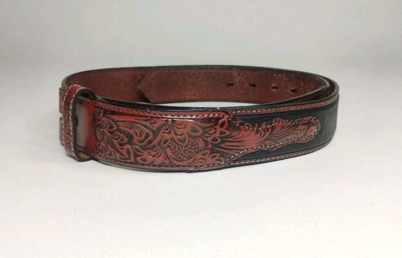 Vintage Floral Scroll Western Belt Cowboy Style Size 42 No Buckle Bonded Leather gallery