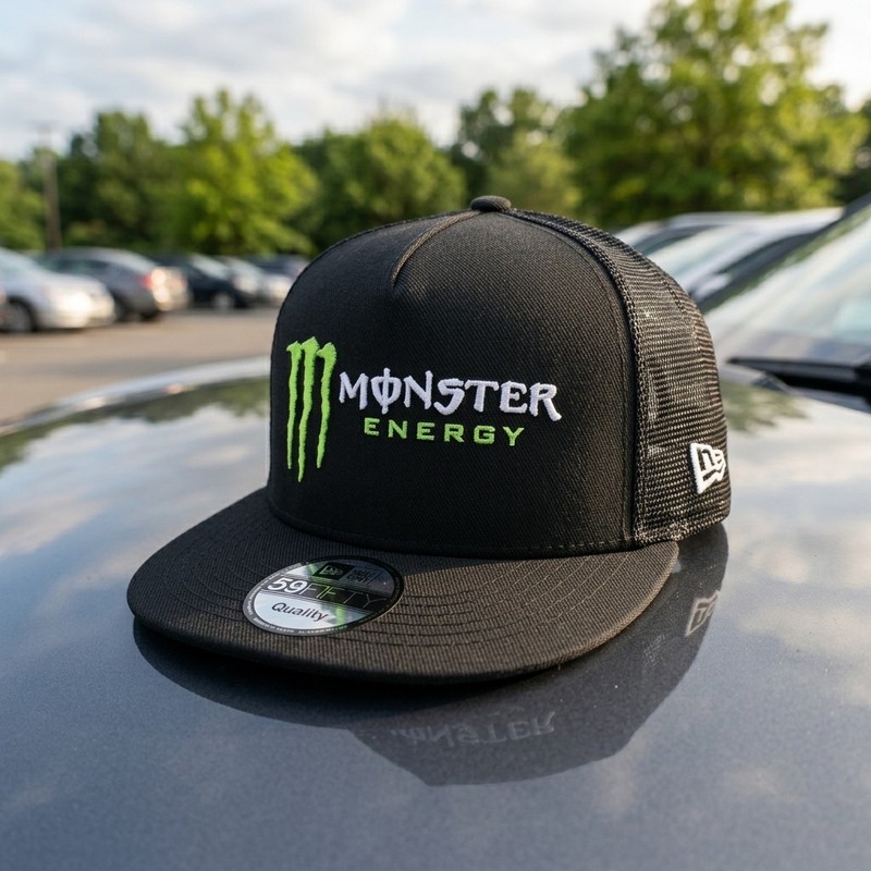 Monster Energy Embroidered Trucker Hat Black Mesh Snapback Flat Bill Cap gallery