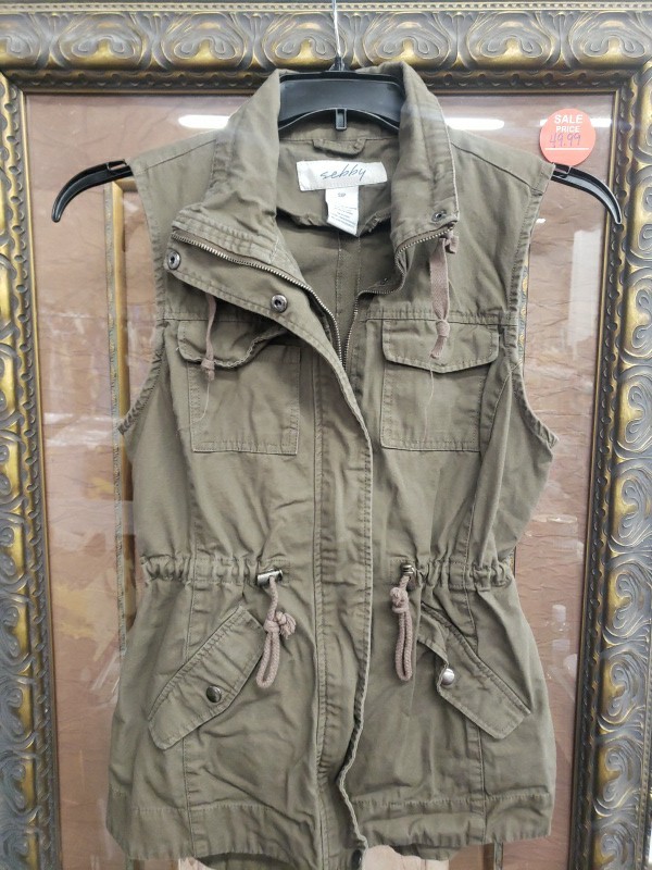 Sebby Women’s S Cinder Utility Vest Full Zip Snap Cotton Drawstring Waist