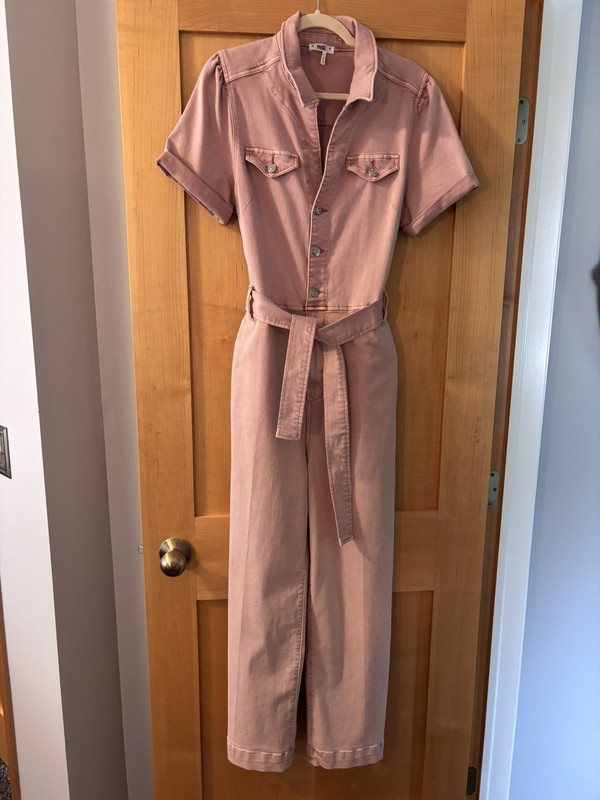 PAIGE Maeve Pink Size 4 or 6 Short Sleeve Jumpsuit Button Up Tie Belt Wide-Leg