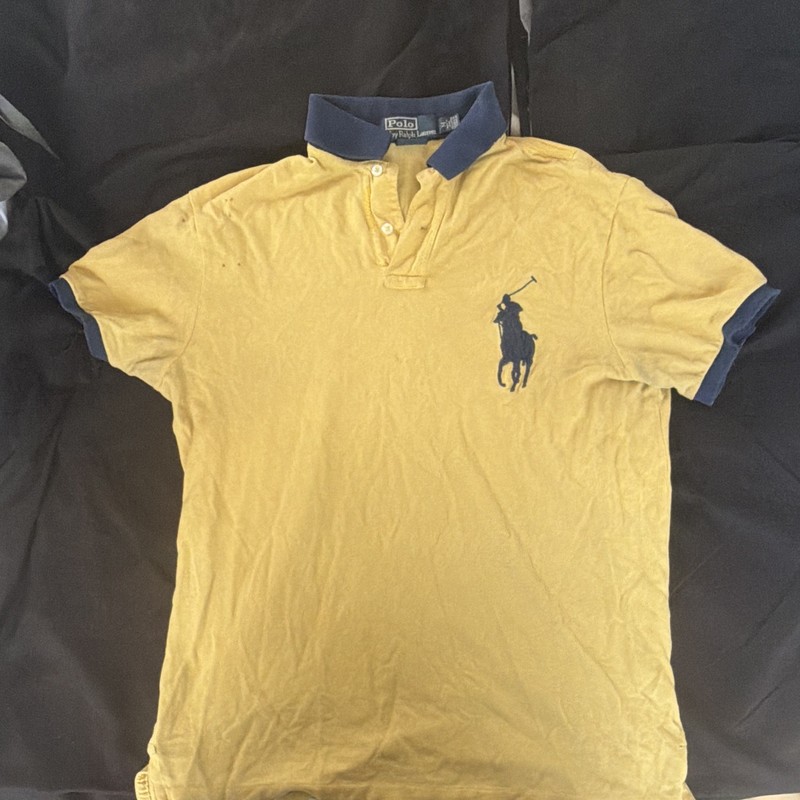 Polo Ralph Lauren Big Pony Yellow/Blue Cotton Classic Fit Polo Shirt Men M