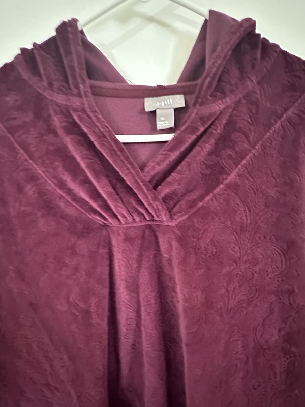Pure Jill J. Jill Burgundy Velour Hoodie Pullover Sweatshirt Velvet Women Size M gallery