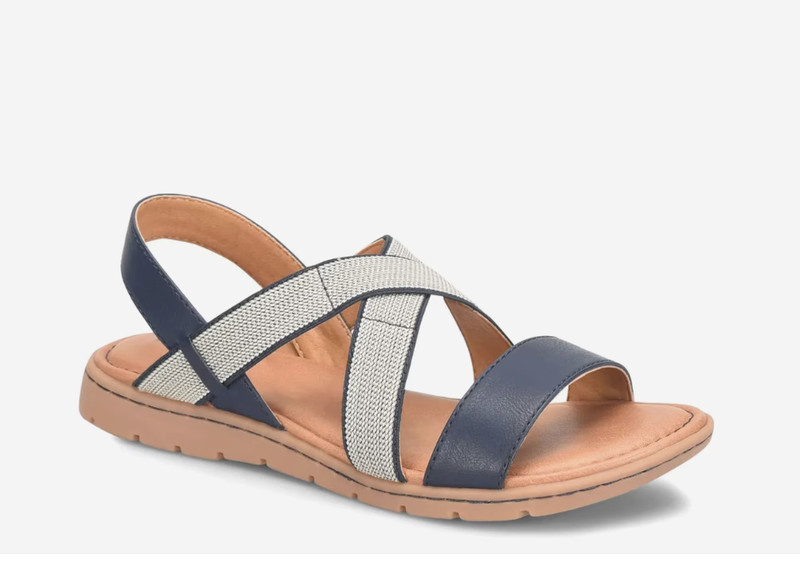 BOC women’s sandals size 11M Navy blue/biege flat comfy with elastic strap
