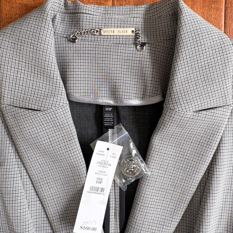 White House Black Market Plaid Blazer, Womens 10P Gray NEW gallery