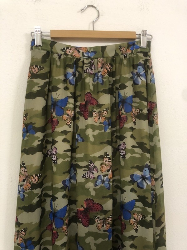 DENNY ROSE green camouflage pattern fuchsia blue butterflies maxi skirt size 42 gallery