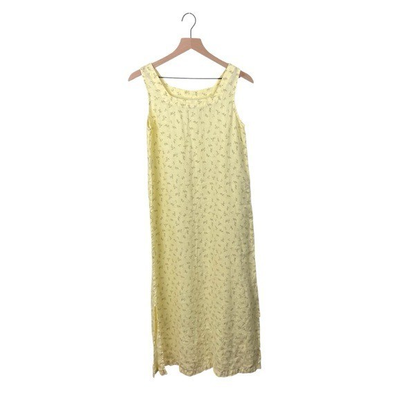 Via Vai by Pollero Womens 100% Linen Maxi Dress Size Small Yellow Floral Cottage