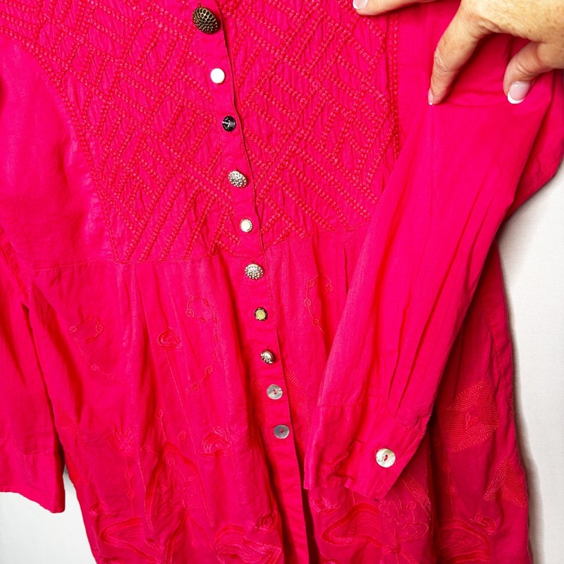 Soft Surroundings Hot Pink Embroidered Mixed Button Front Tunic Top Size XL gallery