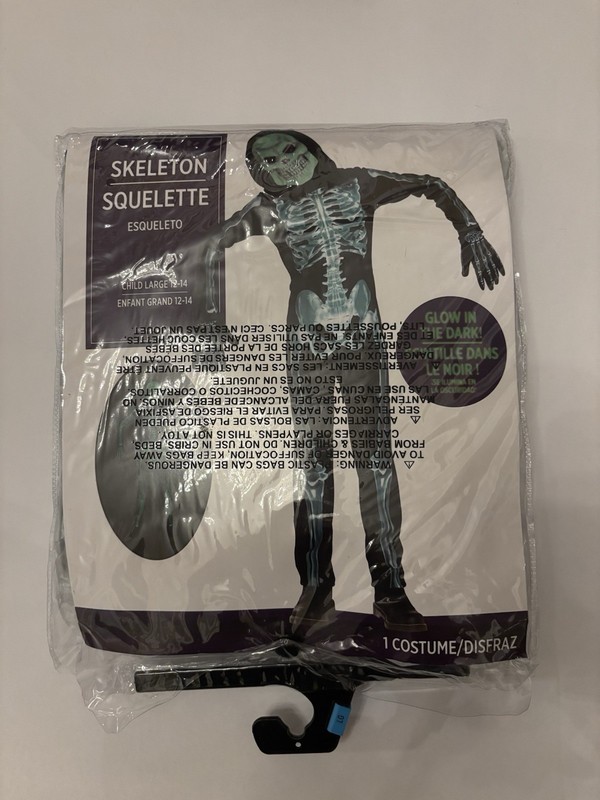 NEW Skeleton Glow In The Dark Halloween Costume Child L 12-14 Suit Yourself 155