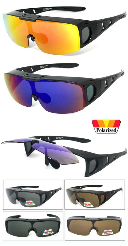 Flip Up POLARIZED Mirror Lens Fit over Sunglasses wear Rx glass Fit Driving UV