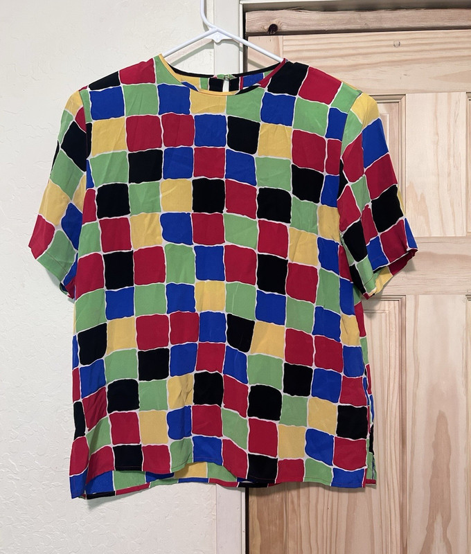 Nora Noh Women’s Blouse L Multicolor Geometric Woven Round Neck Button