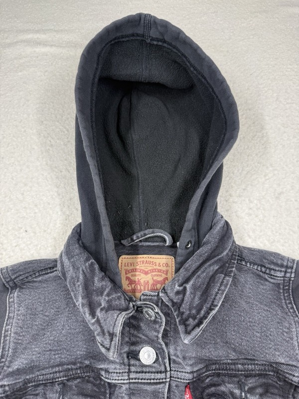 Levi’s Denim Youth Kids Original Trucker Jean Jacket + Hood Black Size Medium L gallery