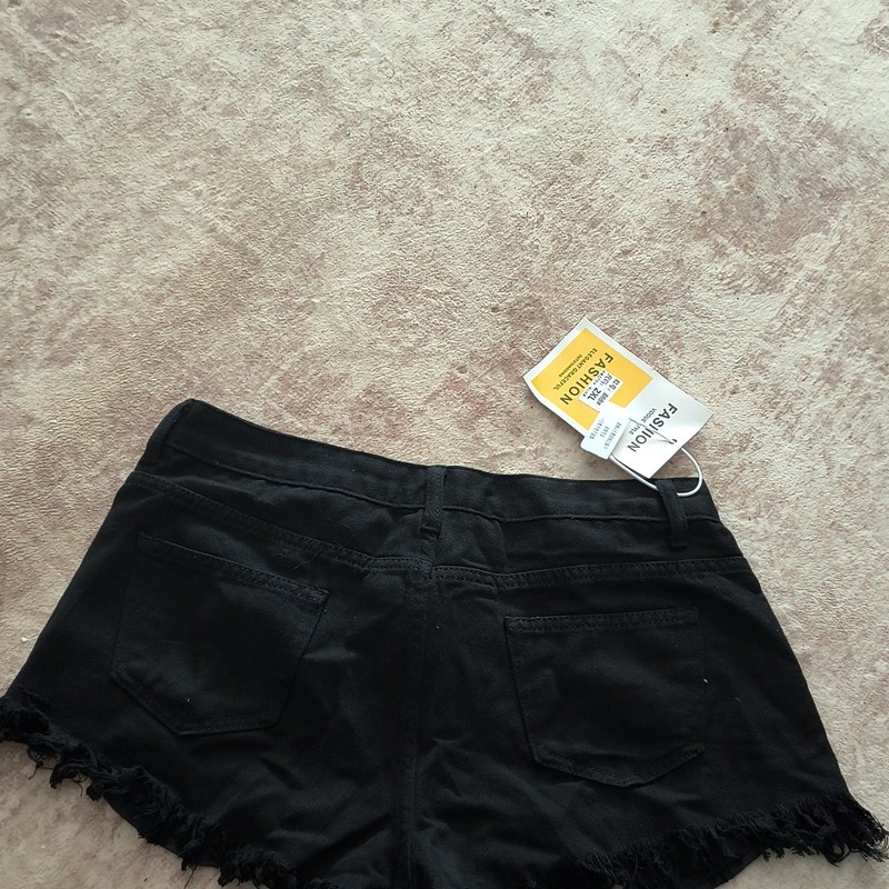 Fashion Women’s 2XL Plus Black Denim Cut Off Shorts High Rise 5-Pocket Button gallery