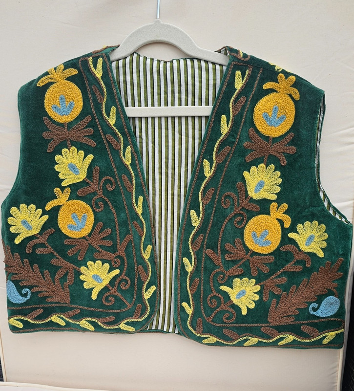 Hand Embroidered Suzani Velvet Vest Jacket Boho Floral Waistcoat Gift For Her UK
