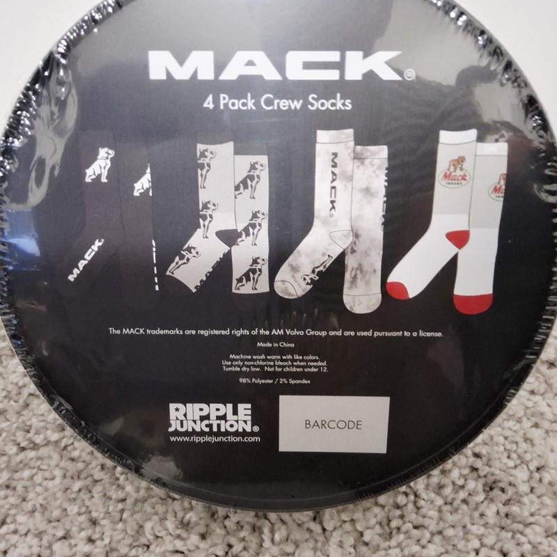 Mack 4-Pack Men's Logo Crew Socks w/Collectors Tin by Ripple Junction gallery