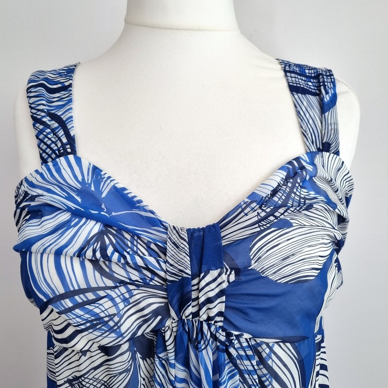 Marks & Spencer Maxi Dress UK 16 Blue Floral Print Empire Waist Lined Party gallery