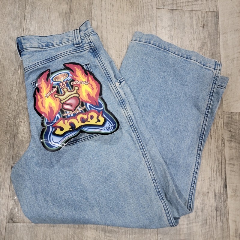 NWT JNCO Jeans 179 Pipes Men’s 34×32 Blue Wide Leg Deadstock Heart 23 Cubic In