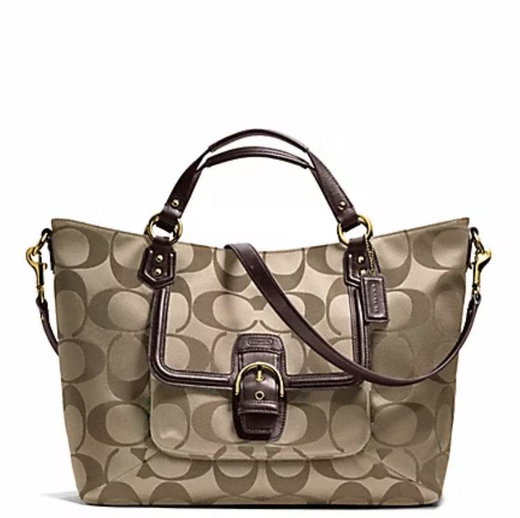 CAMPBELL SIGNATURE IZZY FASHION SATCHEL BAG COACH F25290 BRASS/KHAKI/MAHOGANY gallery
