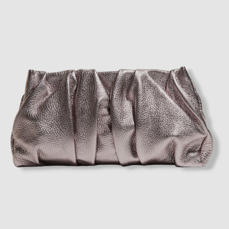 $445 Elleme Women’s Purple Vague Pleated Metallic Leather Shoulder Purse Bag