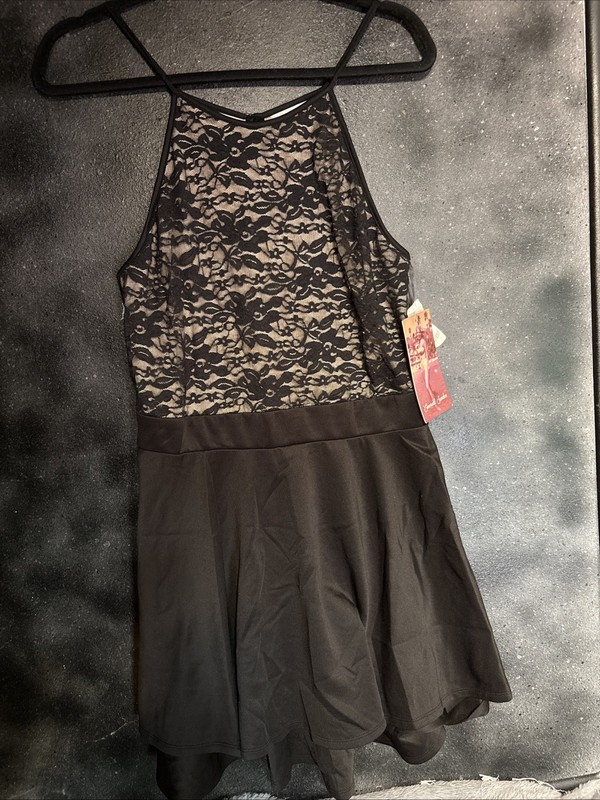 Emerald Sundae Black Nude Lace Tiered Skater Dress Juniors 13 Cocktail Date Nite