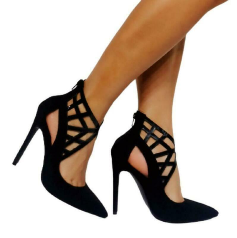 Sexy 44/45/46/47 Stilettos High Heel Pointy Toe Hollow Out Zipper Summer Shoes D