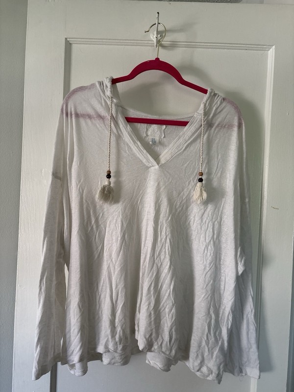 Sigrid Olsen Linen Blend Hooded Top Resort Drawstring Coastal Boho Shirt 2X