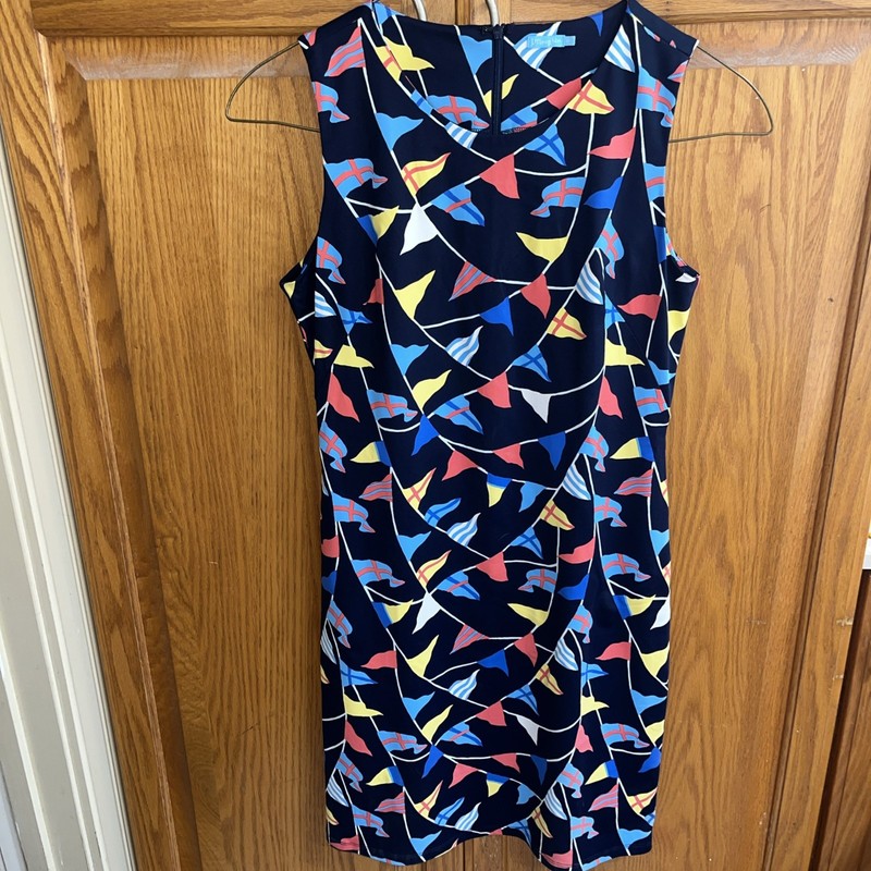 J. McLaughlin Dress Navy Flag Print Catalina Cloth Sleeveless Stretch Shift Sz M