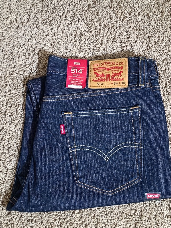 LEVI’ Denim Jeans Mens 34×32 Blue Straight Fit Mid Rise Stretch Comfort