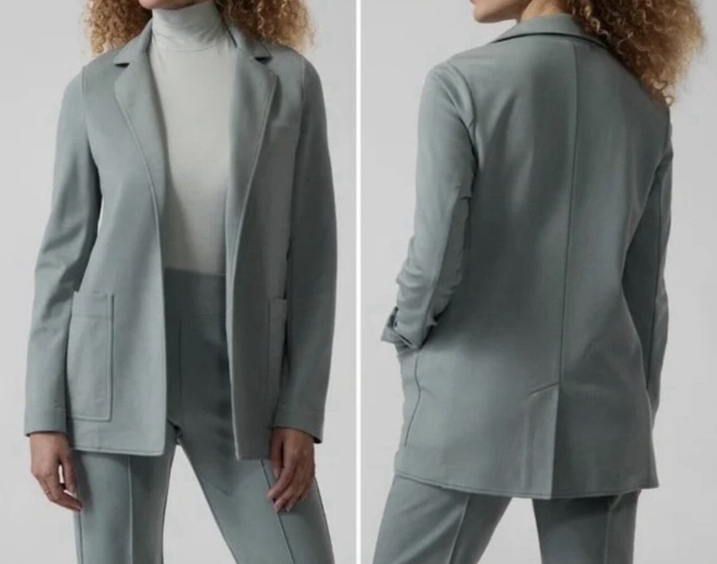 Athleta Eastbound Ponte Knit Open Front Blazer Minimalistic Gray Green Sz 10 EUC