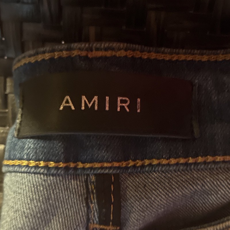 AMIRI Men’s Light Wash Distressed Logo Skinny Slim Fit Denim Jeans Size 32