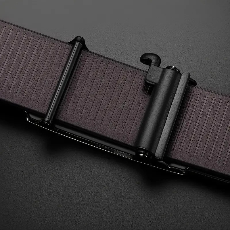 Men’s Automatic Buckle Belt Luxury Black Leather Ratchet Waist Belt Gift gallery