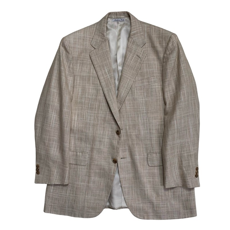 Mint! 42 R Belvest " Silk Linen & Cotton " Light Brown Glen Plaid Knit Blazer gallery