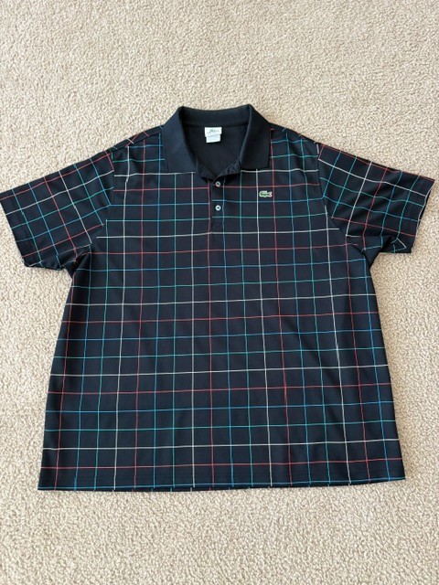 Lacoste Men’s Polo Shirt Size 9 XXXL Black with Red Green Blue Stripes