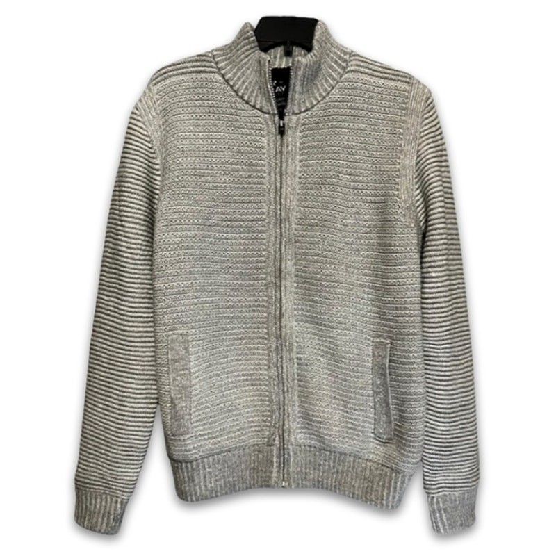 Xray Cardigan Sweater Long Sleeves Mock Neck Ribbed Full Zip Closure Gray L NWOT
