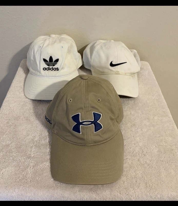 Nike Under Armour Adidas Golf Hats Bundle Strapback Caps White Tan Adjustable