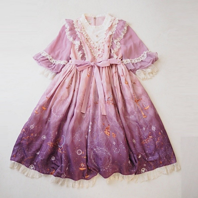 RARE Angel's Heart Celestial Lolita OP Dress Purple Galaxy Star Tea Party Kawaii gallery