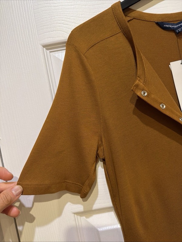 French Connection Ladies Earth Clay Solid Mead Jersey Button Front Dress gallery