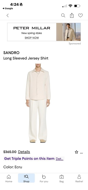 NWT Sandro Cream Top Button Down Jersey Shirt Men’s Size L XL $365