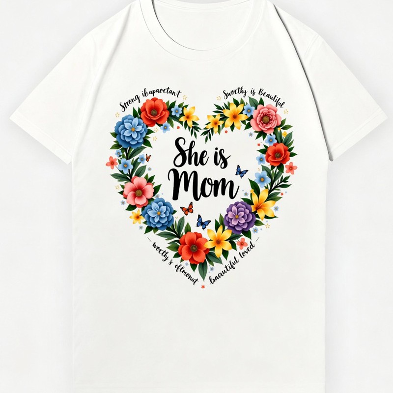 She is Mom Floral Heart Shirt Mother's Day Gift Strong Beautiful Mom Casual Tee gallery