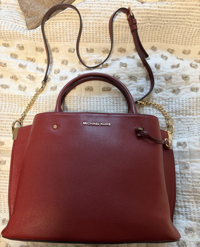 Michael Kors Burgundy Pebbled Satchel Top Handle w/ Detachable Crossbody Strap