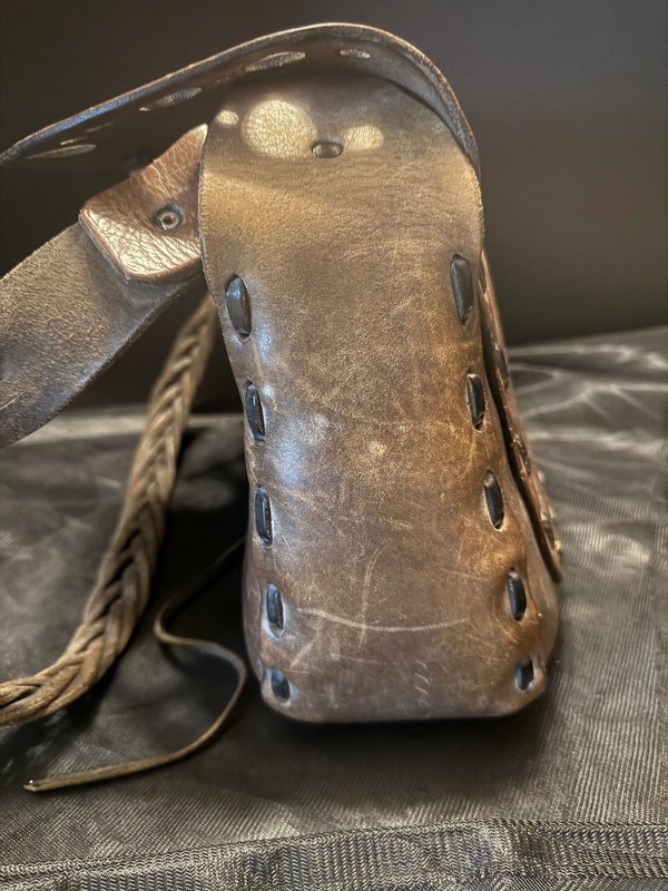 Vintage Handmade Hand Bag Thick Dark Brown Leather Weighs 2LB 6.2 Ounces. gallery