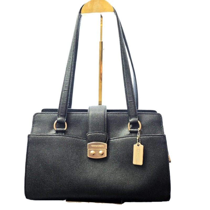 Vintage Coach Avary Carryall in Black Crossgrain Leather with Gold-Tone Hardware