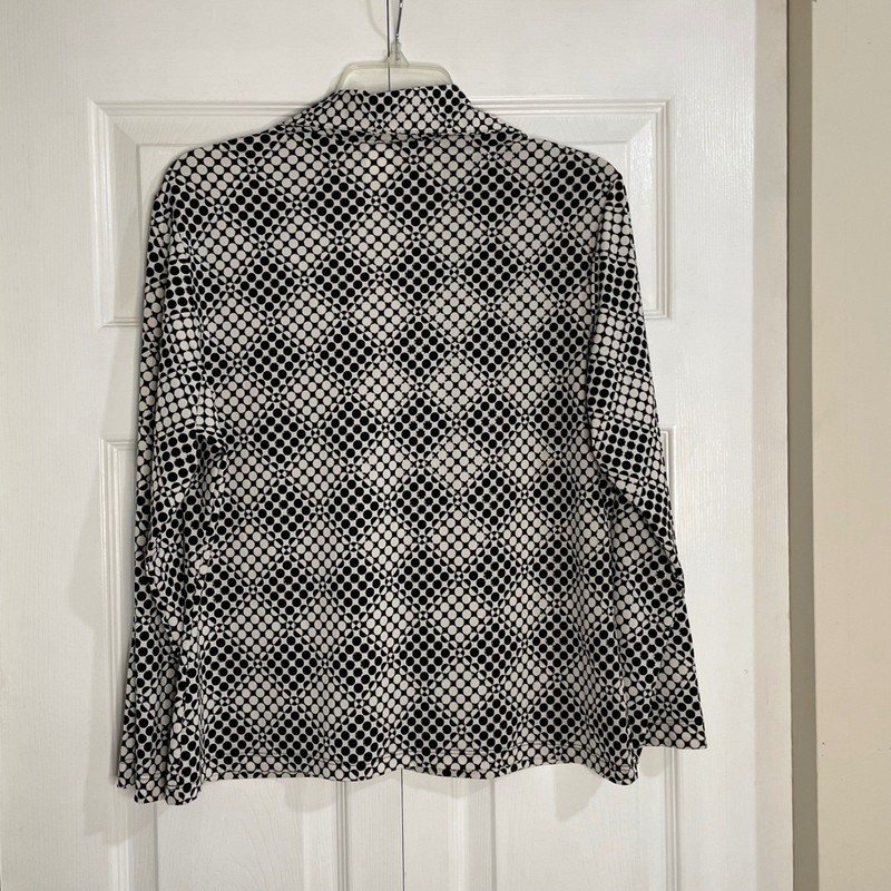 CDW Creative Design Works Black White Silver Sparkle Polka Dot Print Top Large gallery