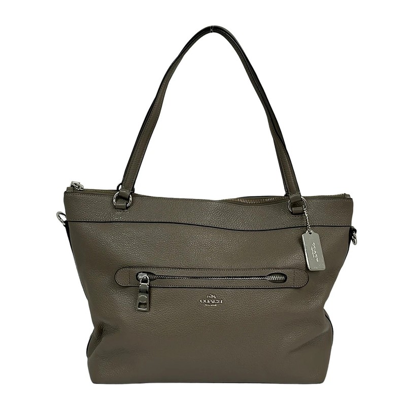 COACH Pebbled Leather Taylor Tote F54687 Gray Beige Leather – Shoulder Bag