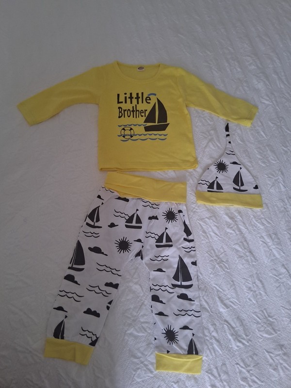 Baby Boy’s Little Brother 3-Piece Set Size Yellow White Black 0-6 Months