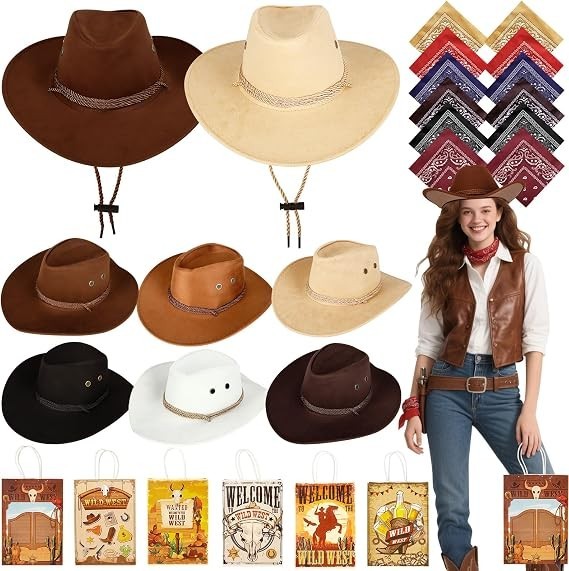 12 Set Cowboy Hats Bulk for Women Men, Western Theme Gifts With Cowgirl Hats,Ban