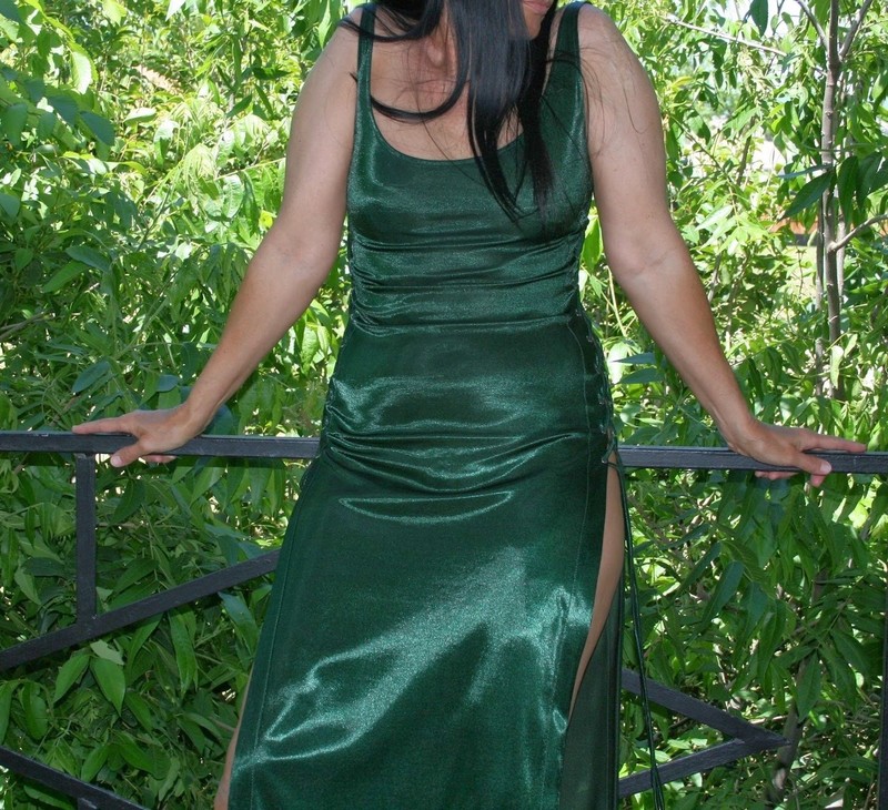 stunning, sexy, shimmery, side slit, long green maxi dress w/ side lace up S/M