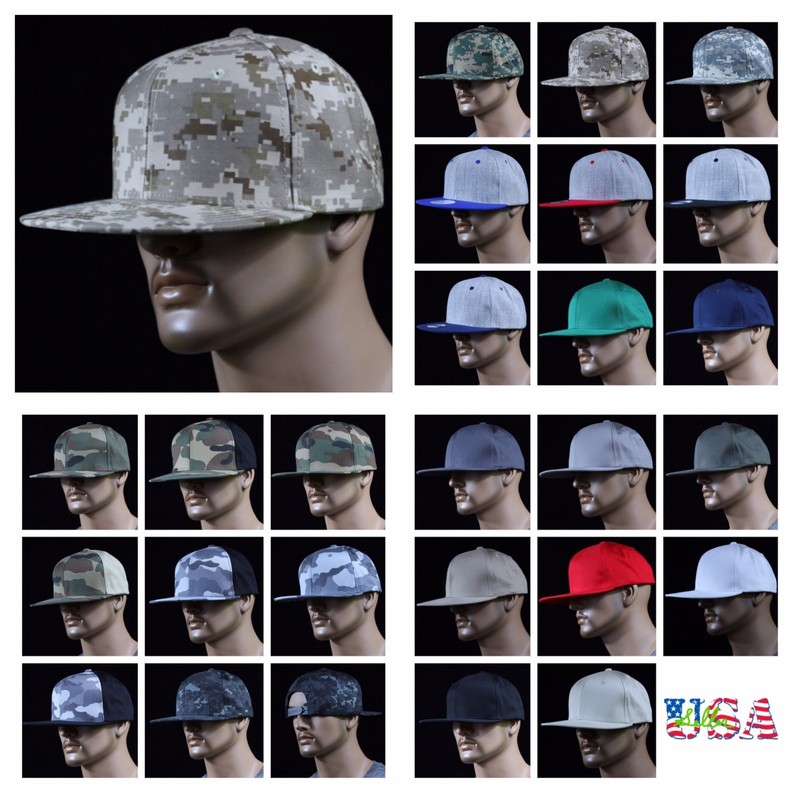 Mens Baseball Cap Camouflage Snapback Flat Bill Plain High Hat Structured Hiking