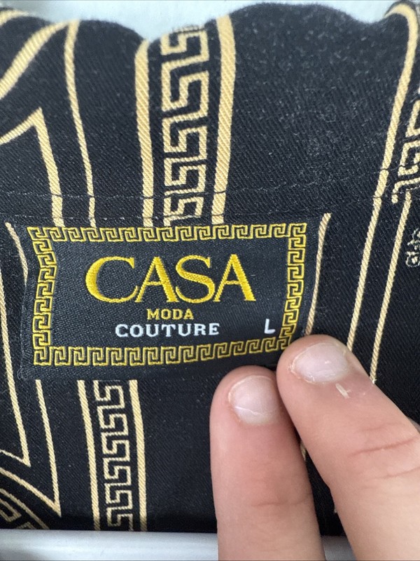 Men’s Casa Moda Couture Short Sleeve Shirt Black & Gold Baroque Pattern Size L gallery